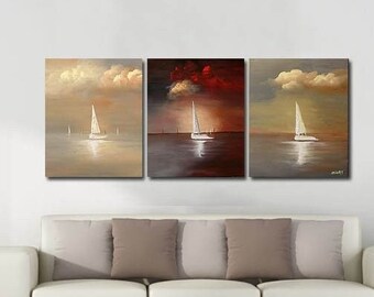 Sailboat Painting: Abstract Seascape Art on Canvas - Custom Art