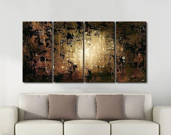Textured Brown Abstract Painting: Large Modern Wall Art (72x36)