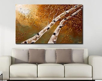 Birch Tree Painting on Canvas: Original Textured Wall Art