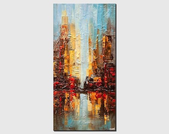 modern textured abstract cityscape painting, original contemporary living room and office decor CUSTOM ART