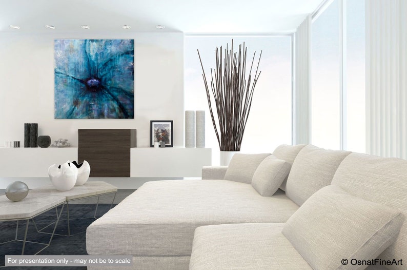 Pintura original de flores abstractas azules, decoración del hogar moderna con textura ARTE PERSONALIZADO imagen 7
