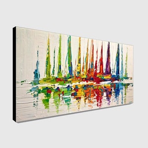 Sailboats Painting modern Abstract Art Sailing painting on Canvas colorful and textured MADE TO ORDER image 2