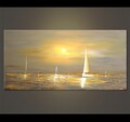 Textured Sailboats Seascape Painting: Gray and Yellow Ocean Art product logo
