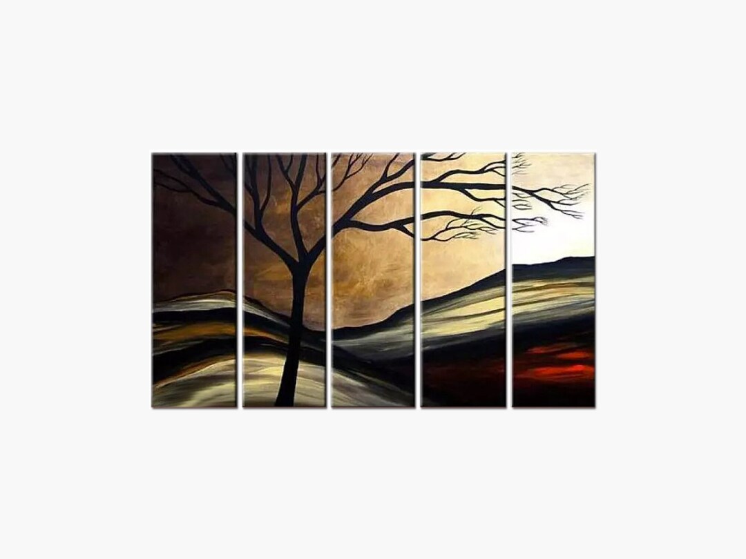 Big Neutral Modern Landscape Tree Painting on Canvas, Original ...