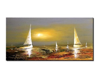 Sailboats Painting, Abstract Seascape Painting on Canvas  - CUSTOM ART