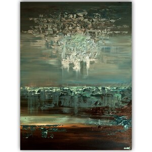 Textured Abstract Landscape Painting: Green Brown Canvas Art image 1