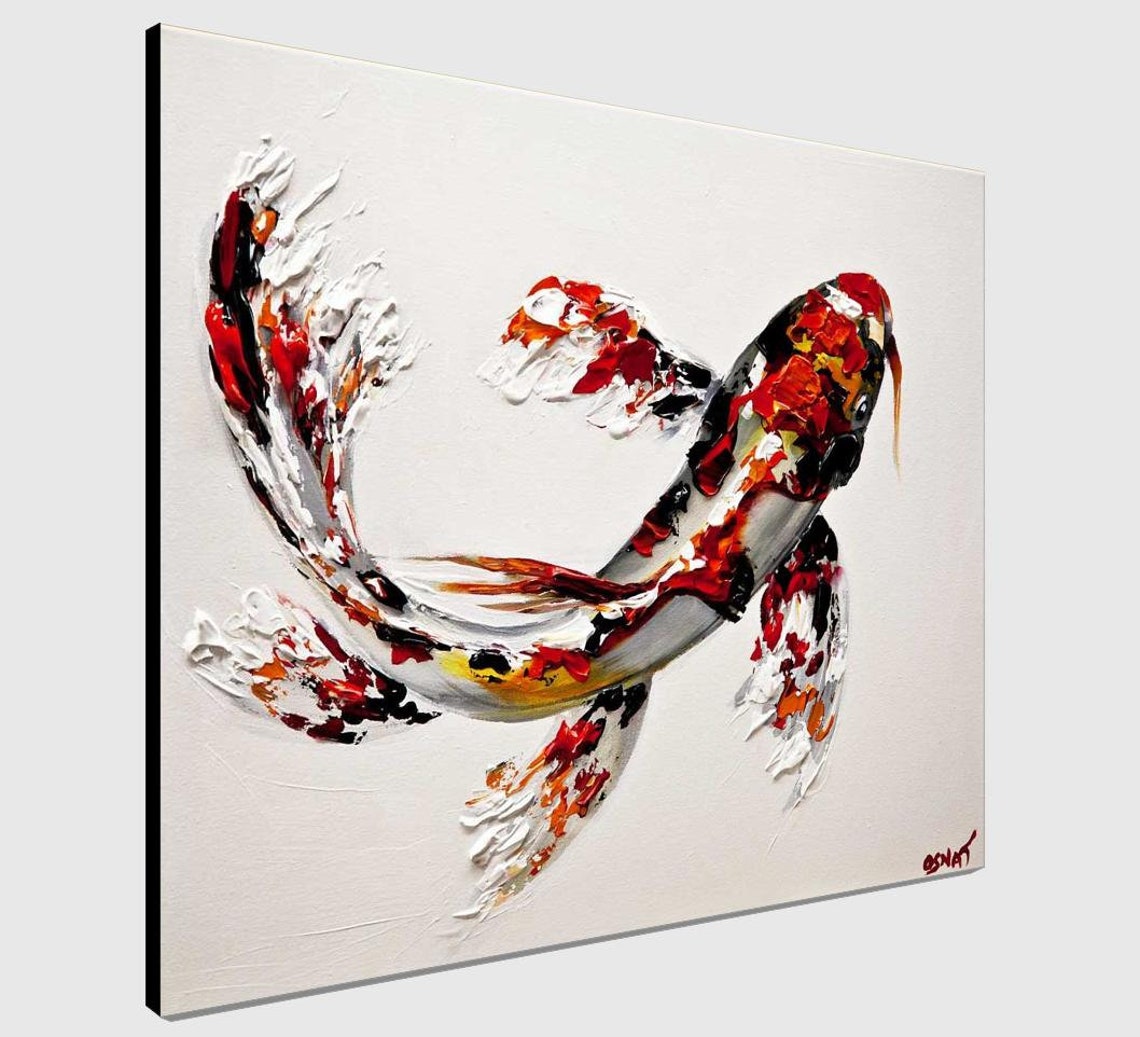 Red Koi Fish Abstract Painting Modern Palette Knife Painting Etsy