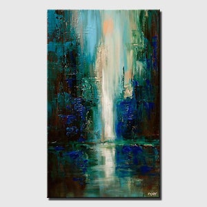 original city art on canvas textured minimalist blue abstract city painting, 3d art modern living room wall art CUSTOM ART