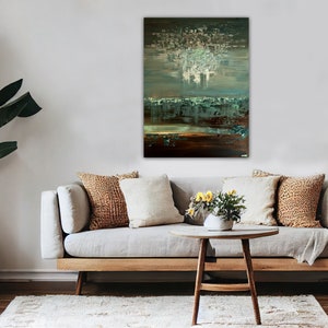 Textured Abstract Landscape Painting: Green Brown Canvas Art image 4