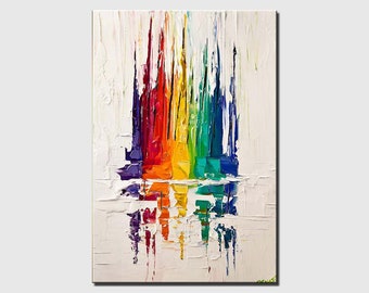 Abstract Sailboats Canvas Art: Textured Seascape Painting, 20x30
