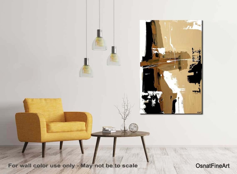 Modern Neutral Abstract Painting: Vertical Acrylic Canvas Art image 3