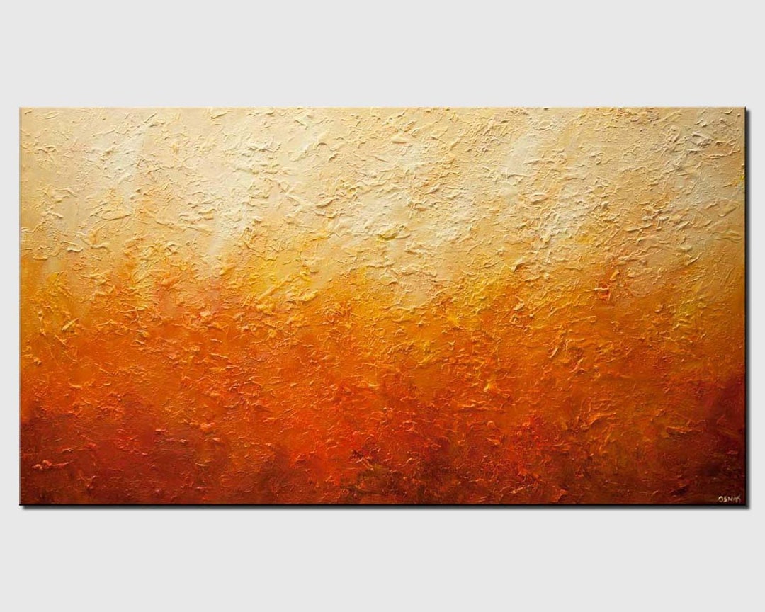 Original Textured Orange Yellow Abstract Painting on Canvas, Modern ...