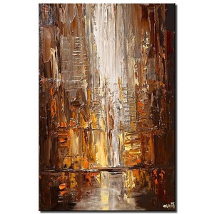 Textured City Painting on Canvas: 3D Abstract Wall Art