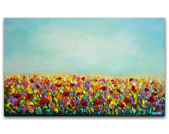 Mini colorful floral Painting on canvas, original textured abstract art CUSTOM by Osnat