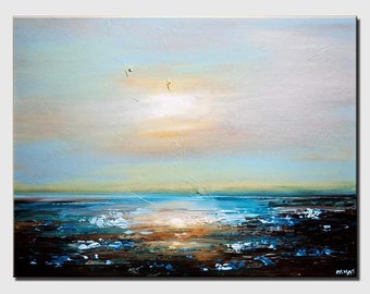Abstract Seascape Oil Painting on Canvas: Textured Ocean Wall Art