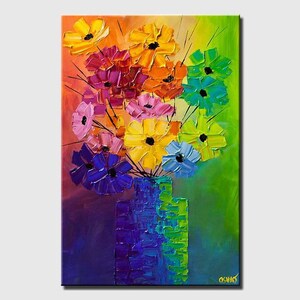 Colorful Floral Painting on Canvas: Textured Modern Art - Custom