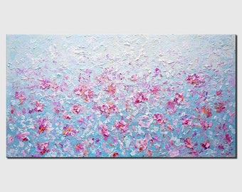 Abstract Flowers Oil Painting Canvas, Original Modern Colorful Flower Field Landscape Texture Acrylic Painting Living Room Wall Art Decor