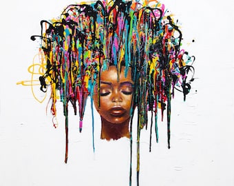 Abstract Woman Portrait Painting: Colorful Pop Art, 39"x39" Canvas