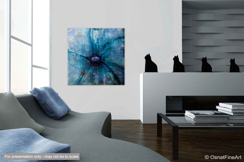 Pintura original de flores abstractas azules, decoración del hogar moderna con textura ARTE PERSONALIZADO imagen 6