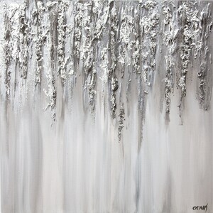 silver white minimalist canvas abstract art, original textured contemporary art for your living room and  home decor CUSTOM ART