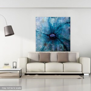 Pintura original de flores abstractas azules, decoración del hogar moderna con textura ARTE PERSONALIZADO imagen 2