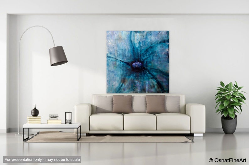 Pintura original de flores abstractas azules, decoración del hogar moderna con textura ARTE PERSONALIZADO imagen 2
