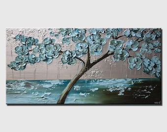 Original Abstract Blooming Tree Painting Textured Wall Tree Wall Art For Living Room on Canvas Home Decor  - CUSTOM ART