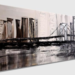 art urbain abstrait original sur toile, peinture de pont minimaliste texturée, art mural noir et blanc art moderne CUSTOM ART image 2