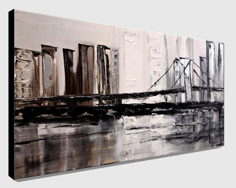 art urbain abstrait original sur toile, peinture de pont minimaliste texturée, art mural noir et blanc art moderne CUSTOM ART image 2