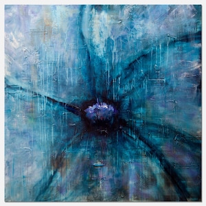 Pintura original de flores abstractas azules, decoración del hogar moderna con textura ARTE PERSONALIZADO imagen 1