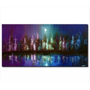 Abstract City Painting: Modern Home Decor, Purple Blue Turquoise (MADE TO ORDER)