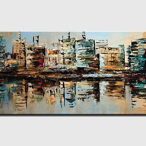 original city art on canvas textured minimalist abstract city painting, 3d art modern living room wall art CUSTOM ART