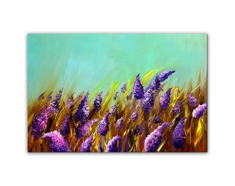 original flowers field canvas art modern, textured purple floral Painting living room wall art decor CUSTOM ART