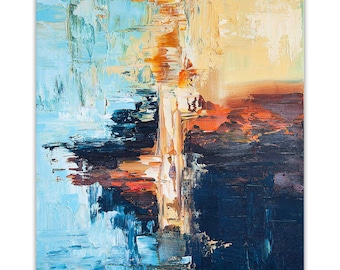 Blue Abstract Wall Art Original Painting on Canvas Texture Art