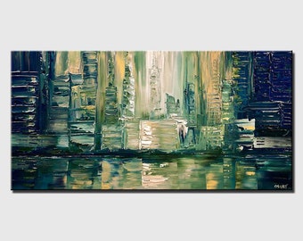 original city art on canvas textured minimalist abstract city painting, 3d art modern living room wall art CUSTOM ART