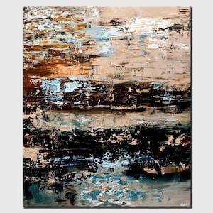 Textured Abstract Painting: Beige & Blue Original Wall Art (40x48)
