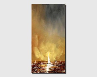 Sailboats Painting, Abstract Seascape Painting on Canvas - CUSTOM ART