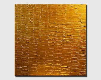 Minimalist Gold Texture Painting: 3D Abstract Art on Canvas