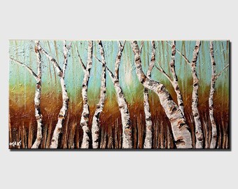 Birch Tree painting on canvas original art, textured  abstract forest painting modern home decor CUSTOM ART