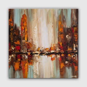 textured abstract painting, cityscape hand painted art by Osnat