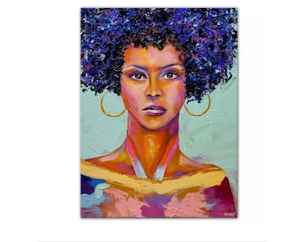 Abstract African Woman Portrait: Modern Acrylic Canvas Art by Osnat (30x40)