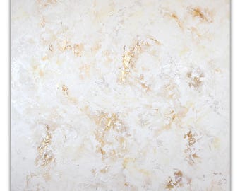 Gold Leaf Abstract Painting: Textured White and Gold Canvas Art by Osnat