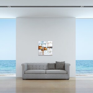 Textured Abstract Canvas Painting: Gold, White, and Blue Wall Art image 2