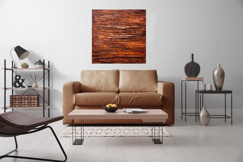 Rust Textured Abstract Painting: Modern Living Room Wall Art (40"x40") image 2