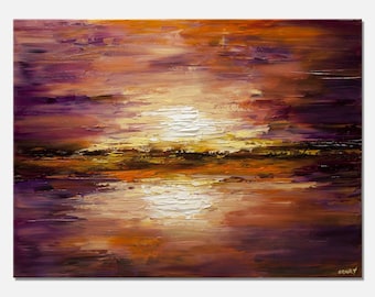 modern landscape painting on canvas, textured original sunrise painting modern Living Room neutral Wall Art  CUSTOM ART