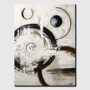original modern white abstract painting on canvas, vertical minimal art and wall Décor - CUSTOM ART