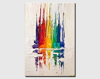 colorful Sailboats Abstract Print on canvas, modern Wall Art PRINT by Osnat