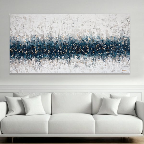 Abstract Painting, Blue and Gold Etsy