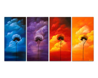 colorful abstract trees painting on canvas, original contemporary trees artwork by Osnat