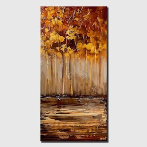 Gold Forest Painting on Canvas: Original Landscape Art